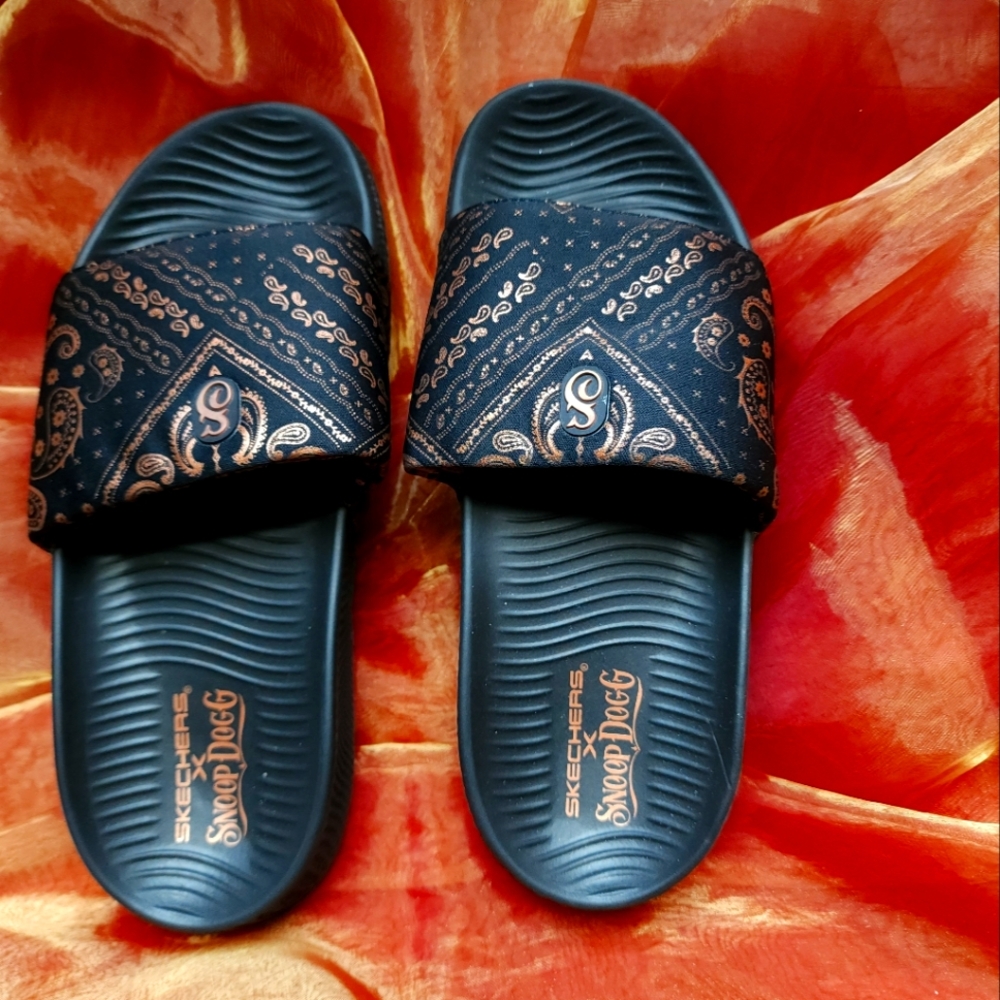 Skechers Snoop Dogg Black and Gold Slides